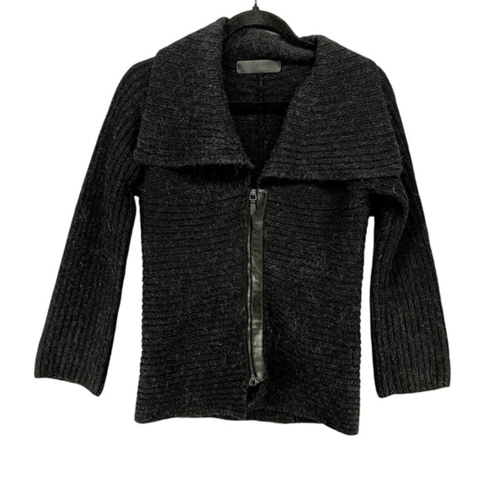 Annette Gortz Sweater Women Size M Wool Alpaca Shawl Collar Rib Fuzzy Minimalist